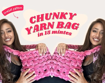 Grobstrick Yarn Bag Häkelanleitung: Einfache Anfänger Samt Tasche (Digitaler Download)