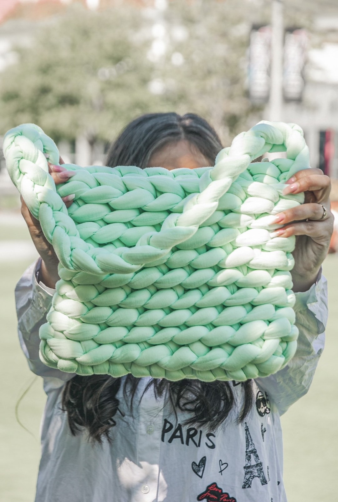 Chunky Knit Bag , Boho Bubble Bag , Puffer Bag , Crochet Bag