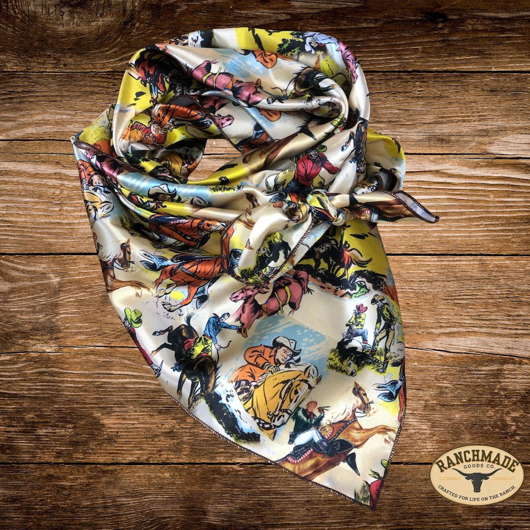 Cowboy Neck Rags Cowboys on the Range Satin Wild Rag: Western Cowboy Neckerchief Men’s ...