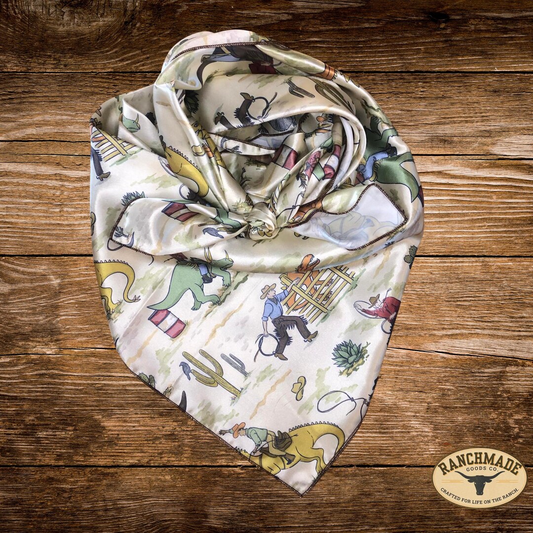 Cowboy Neck Rags Cowboys and Dinos Satin Wild Rag: Western Cowboy Neckerchief Men’s ...