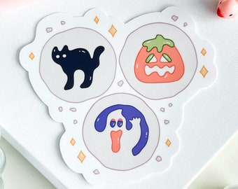 Adesivo per biscotti di Halloween: gatto nero, fantasma, zucca