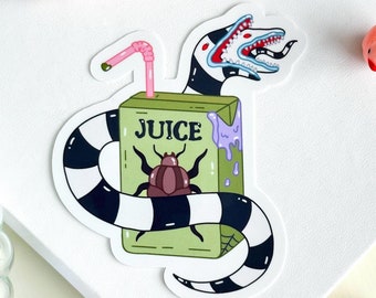 Pegatina brillante de la caja de jugo de gusano de arena Beetlejuice