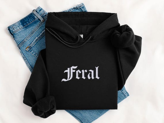 Personalized Embroidered Feral Hoodie Wild Energy Trendy Apparel