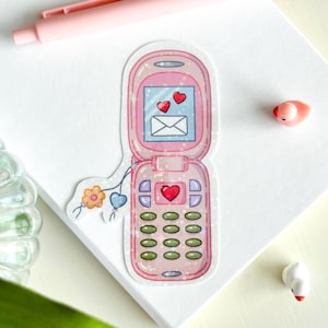 Cute Y2K Sparkly Pink Flip Phone Sticker
