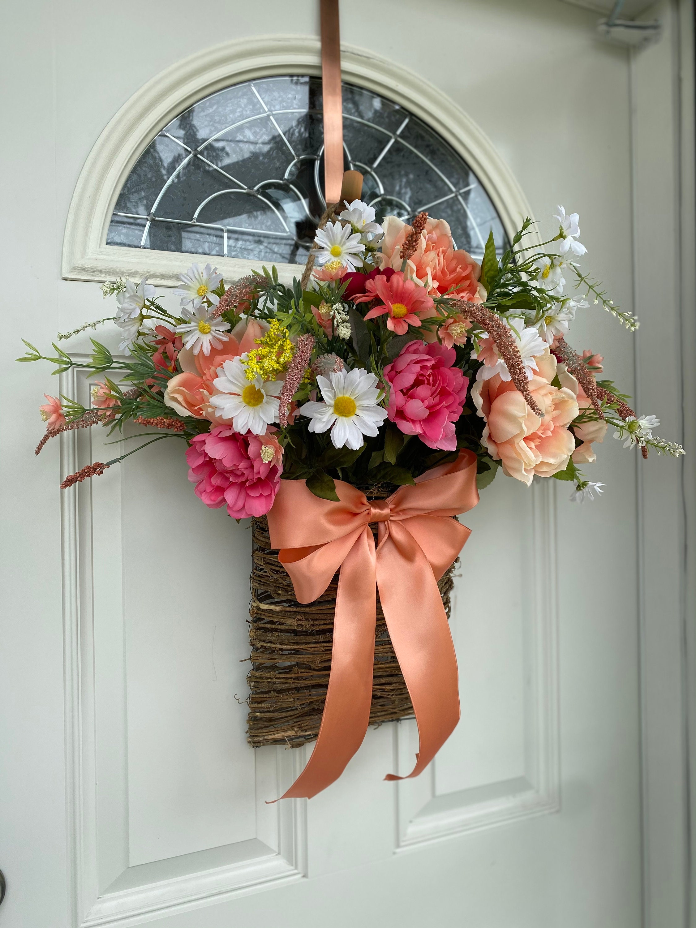 Basket Wreath for Front Door Hanging Basket Hanging Door Etsy