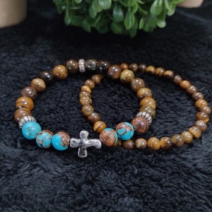 Christian Jewelry, Scripture bracelet, Cross bracelet, Tiger Eye Bracelet