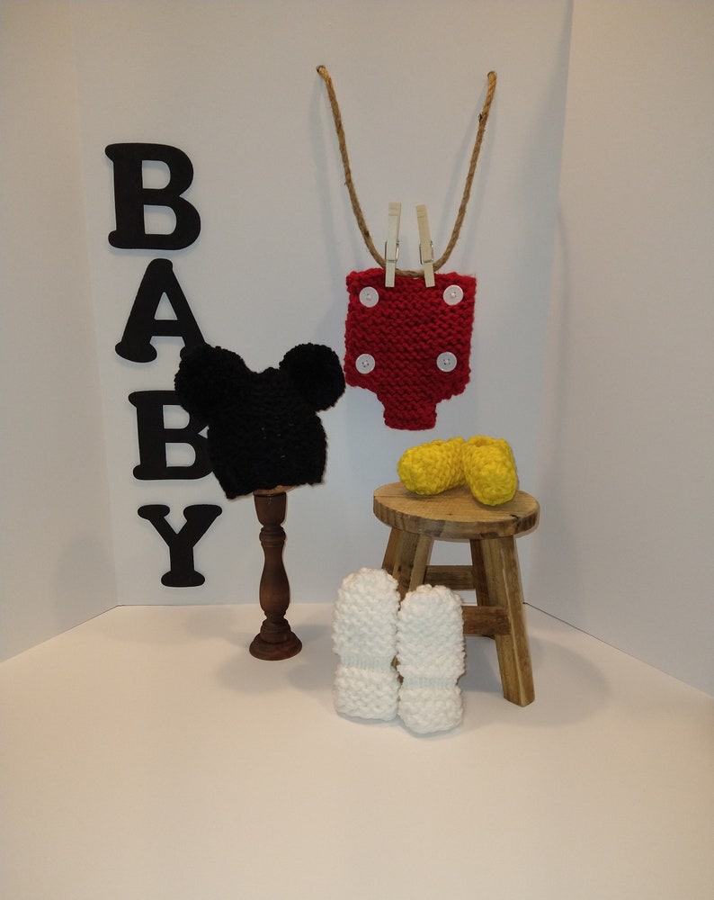 Newborn Boys Outfit Newborn Mickey Mouse Mickey Hat Costume Mickey Mouse Photo Prop Hand Knitted Newborn Oufit Baby Shower Gift