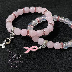 Breast Cancer Awareness Bracelet Breast Cancer Survivor Bracelet Rose Quartz Charm Bracelets Hope bracelet pink ribbon Breast Cancer