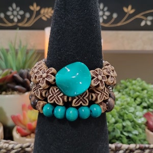 Turquoise bracelet, Wooden beads bracelet, Boho bracelet