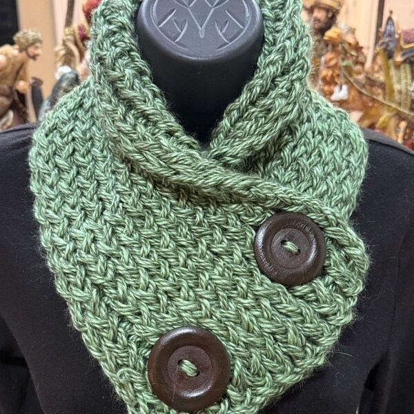 Hand Knitted Buttoned Cowl Scarf Neck Warmer Shawl Snood Turtleneck Scarf Chunky Cowl