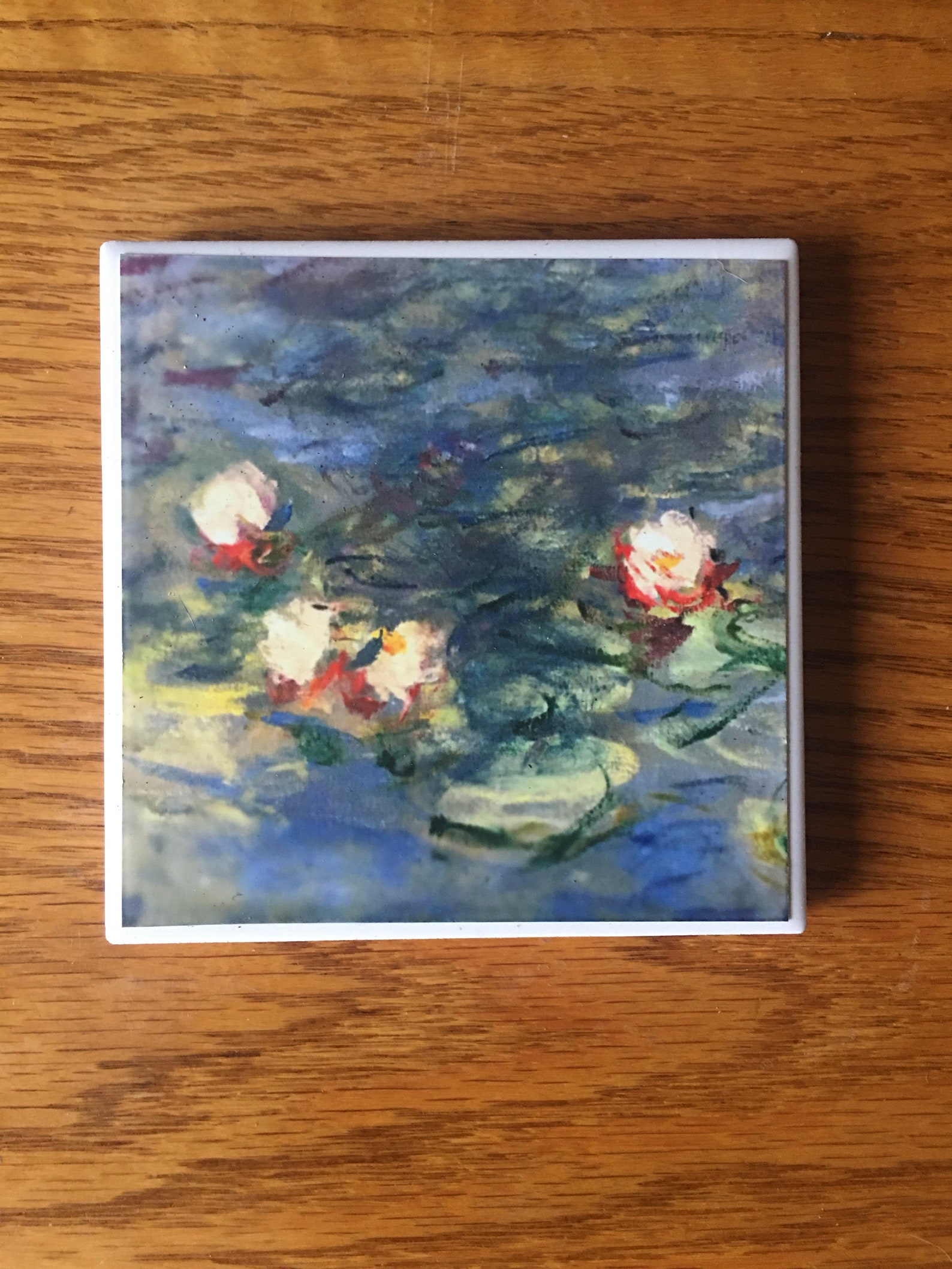 Monet Water Lilies White Tile Coaster Set of 4 | Etsy