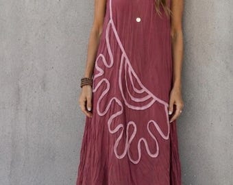 Breathable organic hand weaved cotton dress natural dye bohemian sun dress