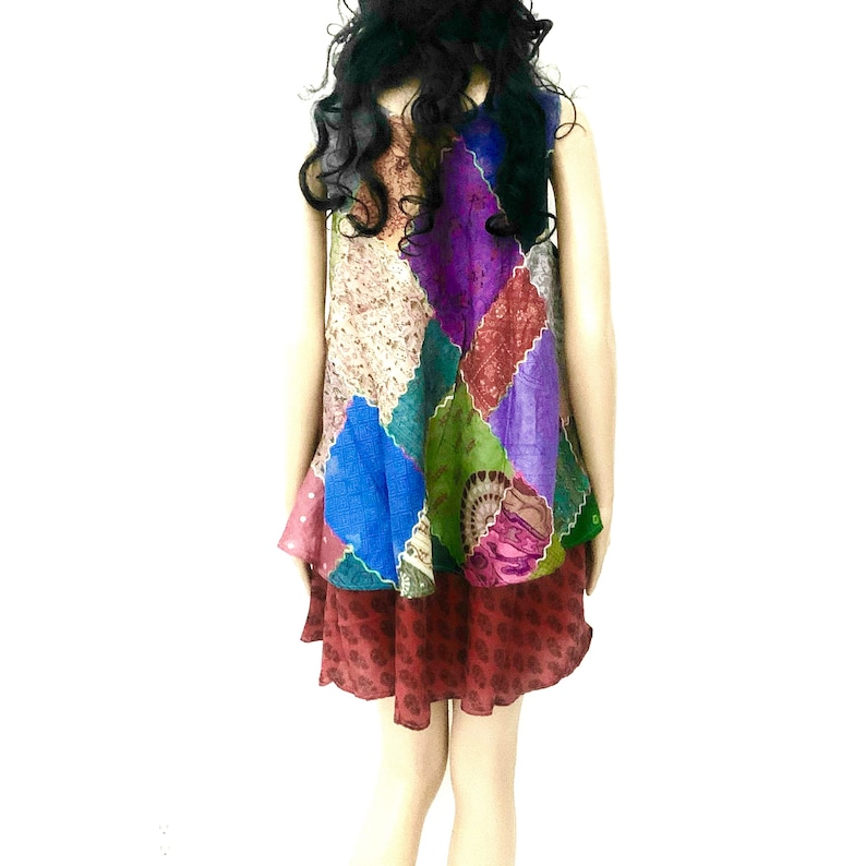 Vintage silk hippie dress banjara gypsy blouse mini dress light patched silk blouse