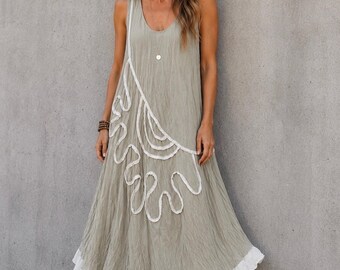 Breathable organic hand weaved cotton dress natural dye bohemian sun dress