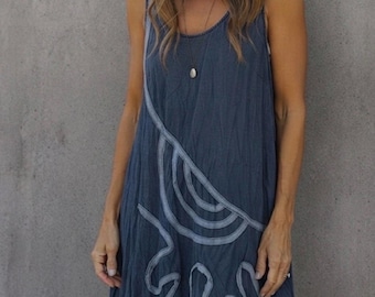 Breathable organic hand weaved cotton dress natural dye bohemian sun dress