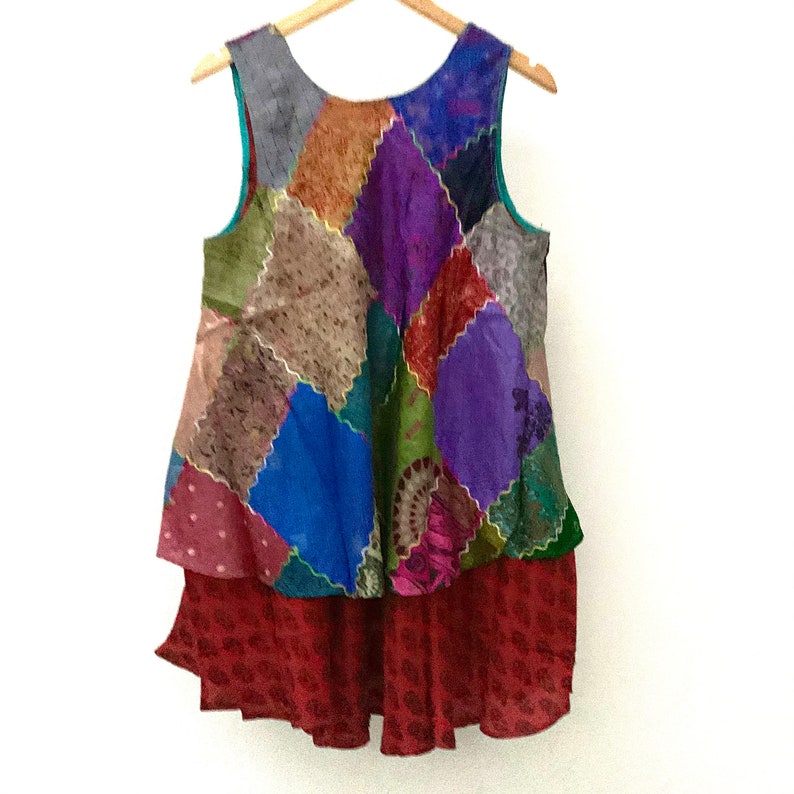 Vintage silk hippie dress banjara gypsy blouse mini dress light patched silk blouse