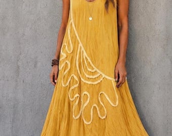 Breathable organic hand weaved cotton dress natural dye bohemian sun dress