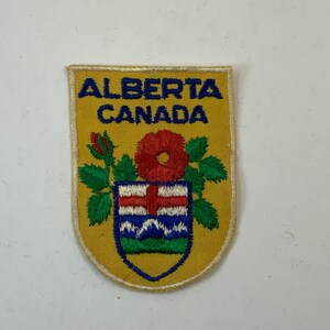 Vintage Alberta Canada Souvenir Patch Embroidered Coat of Arms Yellow Shield 3"
