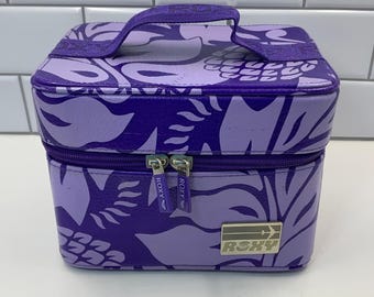 Roxy Quiksilver Vintage Purple Tropical Pineapple Floral Train Case Makeup Bag