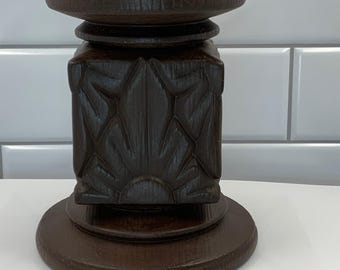 Vintage 1972 Hand Painted Ceramic Pillar Candle Holder Brutalist Geometric