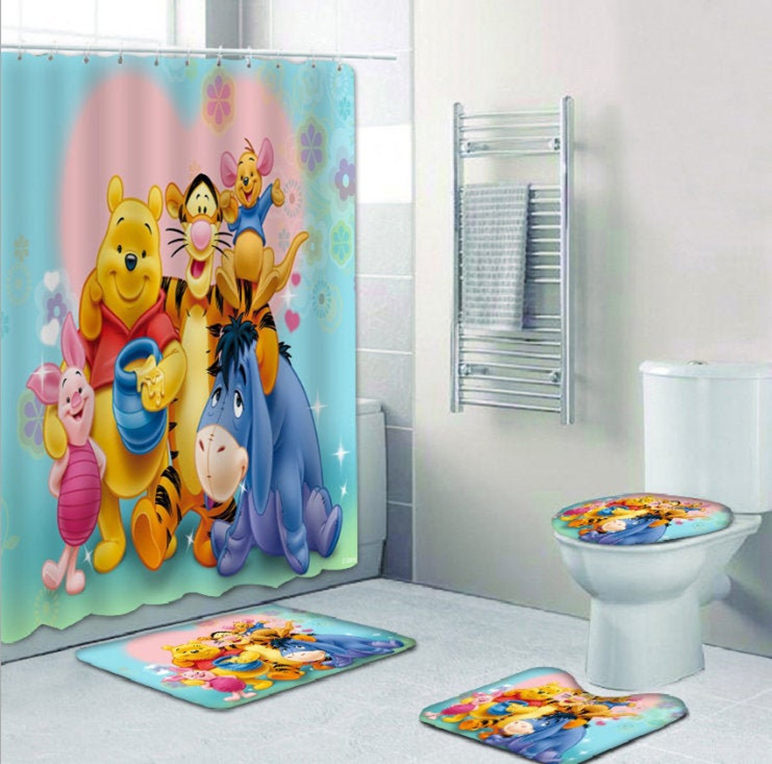 Winnie the Pooh animation shower curtain set with nonslip Etsy