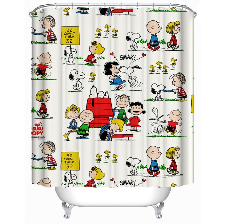 Snoopy animation shower curtain set with nonslip carpet Etsy