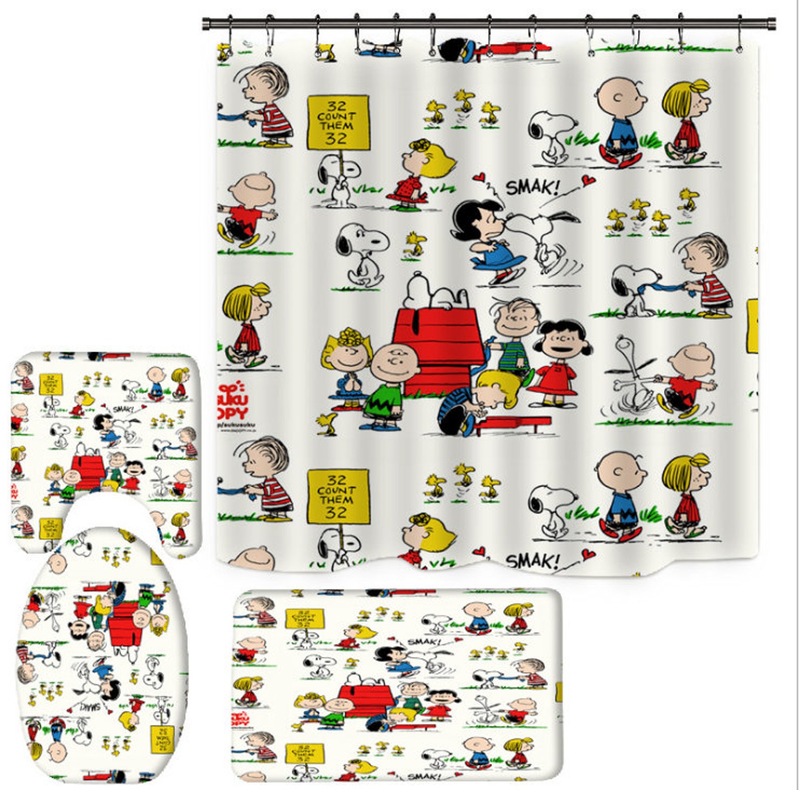 Snoopy animation shower curtain set with nonslip carpet Etsy