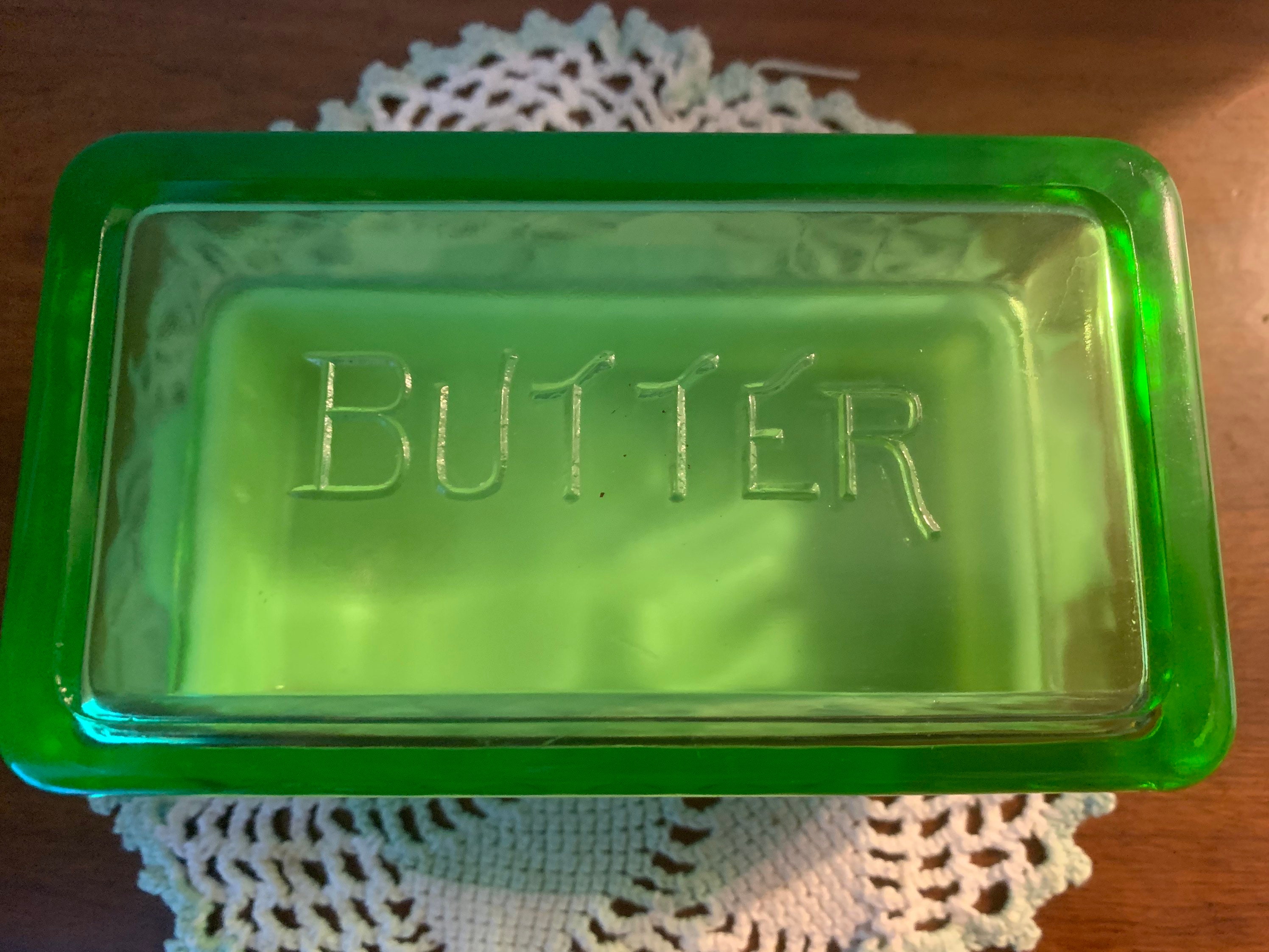 Vintage Jadeite and Green Glass Butter Dish Etsy