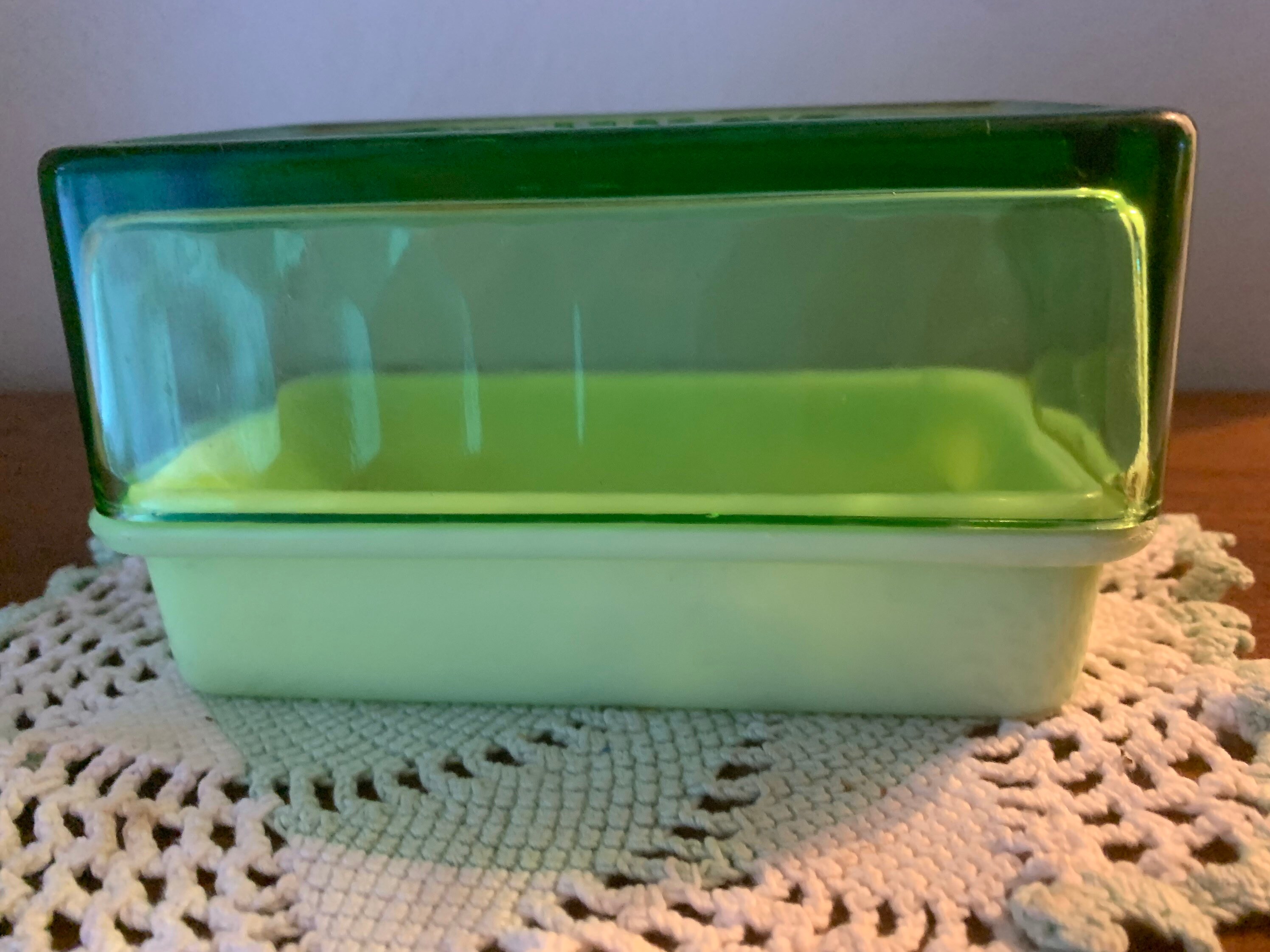 Vintage Jadeite and Green Glass Butter Dish Etsy