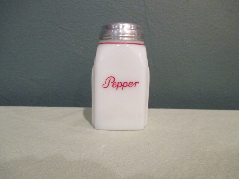 Vintage Mckee White Roman Arch Pepper Shaker red Font W/ Red Stripe Etsy