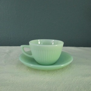 Vintage Fire King Jadeite 2 Piece Jane Ray Demitasse Cup and Saucer Set - HTF