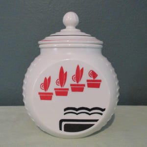 Vintage Fire King Red Blumentopf Fettdose mit Deckel aus Keramik