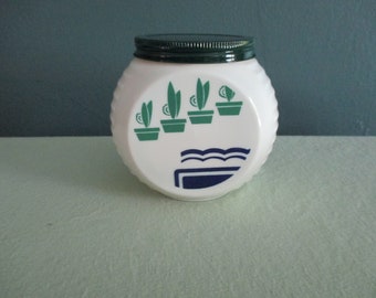 Vintage Fire King Vitrock Green Flowerpot Grease Jar (Rare-HFT)