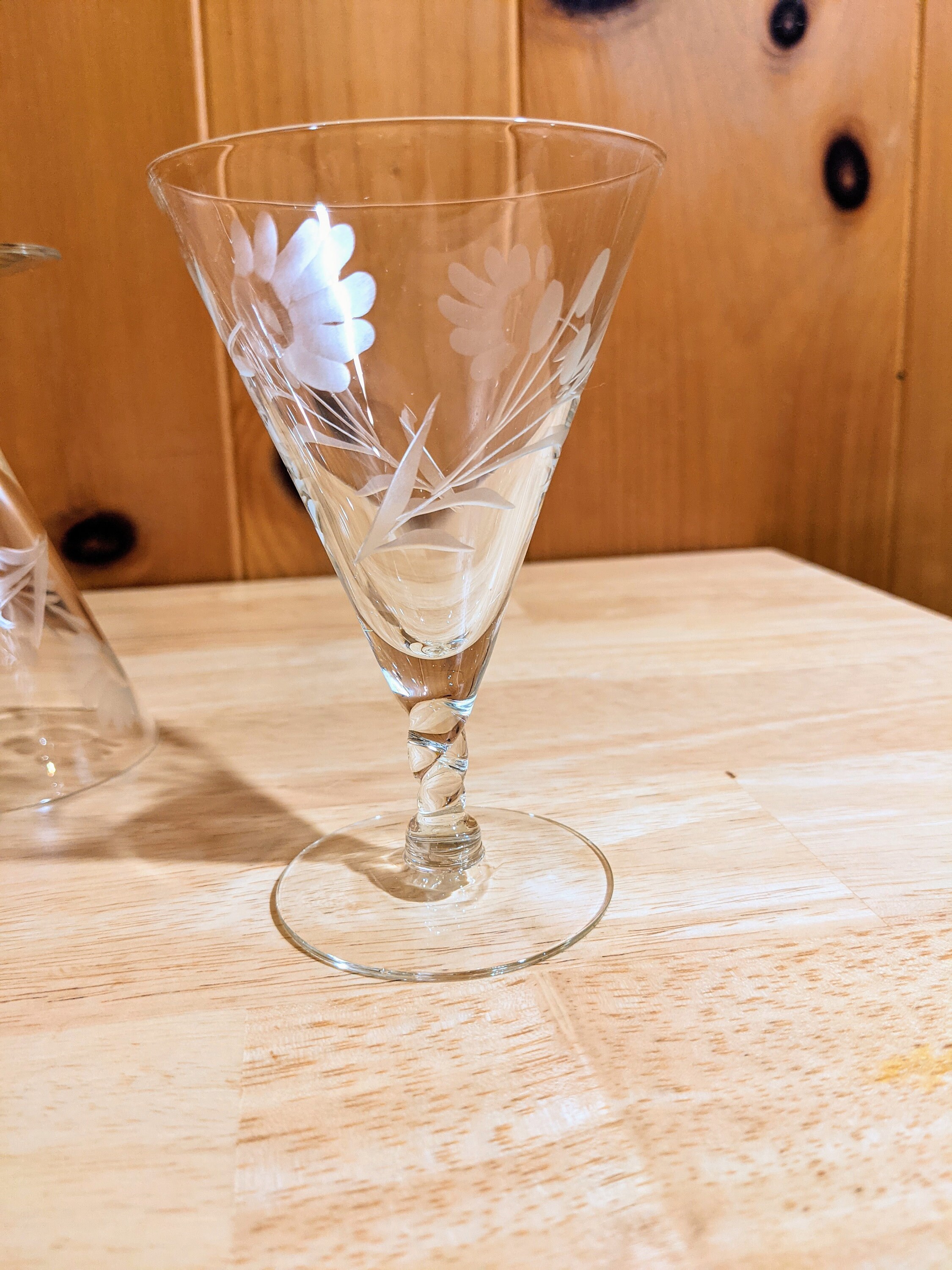 Twisted Stem Etched Vintage Glassware Etsy