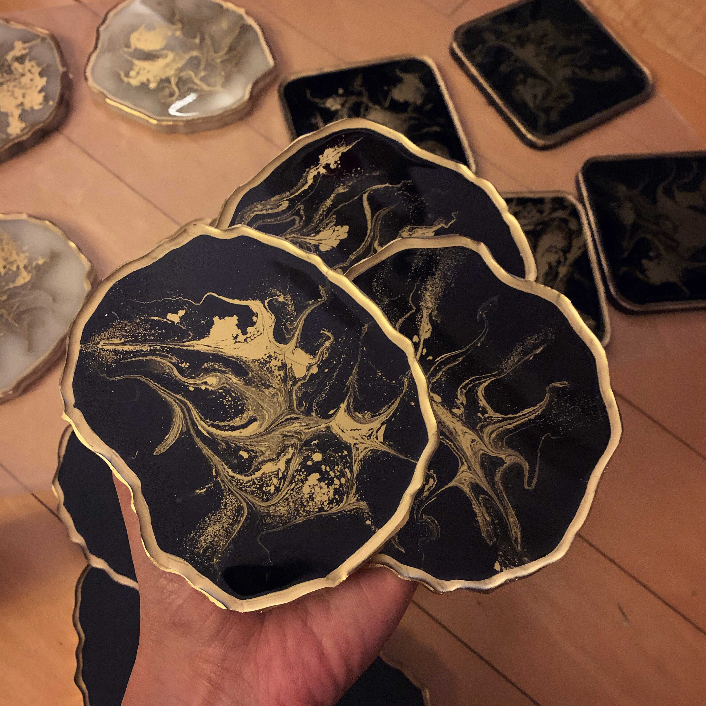 Resin Coasters White and Gold Resin Coasters Marbled Etsy