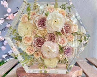 3D-Harz-Hexagon-Blöcke | Hochzeit Blumenerhaltung | Brautstrauß Erhaltung | Blumenerhaltung | Hochzeitsgeschenke | Gepresste Blume