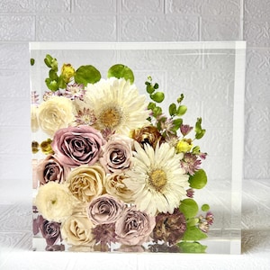 3D Resin Rectangle,Square Blocks |  Flower Preservation | Bridal Bouquet Preservation | Floral Preservation | Preserve wedding bouquet |gift