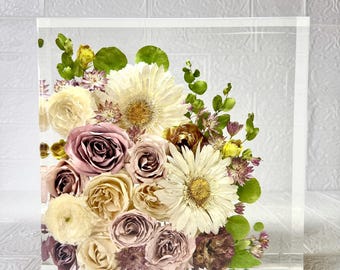 3D Resin Rectangle,Square Blocks |  Flower Preservation | Bridal Bouquet Preservation | Floral Preservation | Preserve wedding bouquet |gift