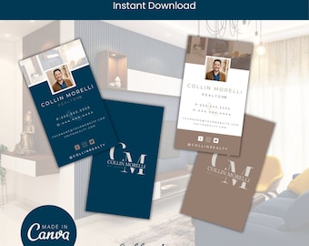 Realtor Business Card Template | Vertical Real Estate Design (Canva)