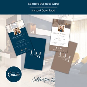 Makelaar visitekaartje | Canva-sjabloon | Ontwerp van visitekaartjes voor onroerend goed | Makelaarsbranding | Verticale Onroerend Goed Visitekaartje | Makelaar