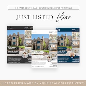 Just Listed Flyer | Real Estate Property Flyers | Digital Downloadable Templates | Edit In Canva | Marketing For Realtors