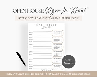 Real Estate Open House Sign-In Sheet | Printable Canva Template (PDF)