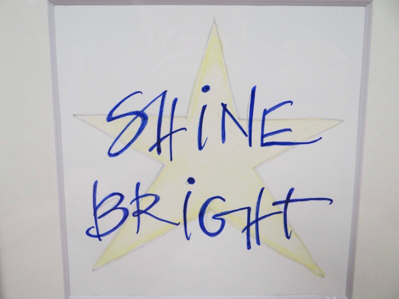 Shine Bright Hand-Written Sign White Framed Sign Inspirational Word Art Star
