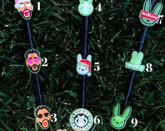 Bad Bunny inspired Straw Toppers, Straw Buddies, Straw Charms, Evil Eye Straw Toppers, Starbucks Toppers, Halloween Straw Toppers