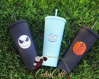 Halloween Matte Studded Tumblers, Matte Black Soft Touch Studded Tumbler, 24 oz Double Wall Tumbler, Matte Pink Tumbler, His and Hers Cups