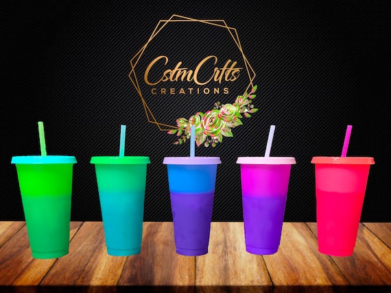 Color Changing Cups with Lids & Straws - 24 oz Cute Reusable Plastic Tumblers  Bulk