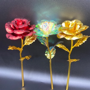 Mothers Day,Roses,Lifetime Rose,Artificial Foil Paper Rose,Iridescent,Red,and Gold valentines gifts for Her,Girlfriend Gift 24K Foil Plated