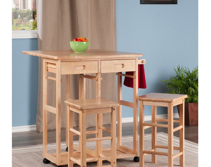 Compact Sturdy Wood Kitchen High Table 3piece Set Etsy