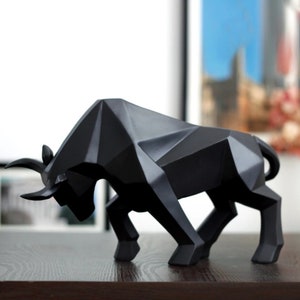 Geometric Bull Statue, Bull sculpture available in Red, Black, Gold, White color