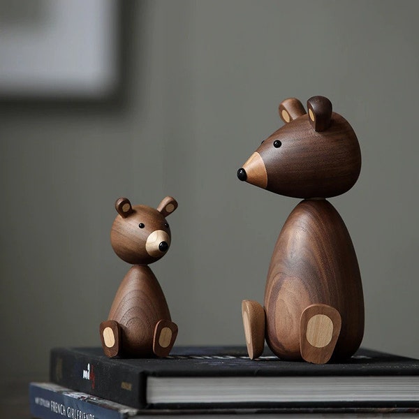 Wooden Bear Decor, Wooden Bear Toy Ornament, Wooden Craft Home Decor